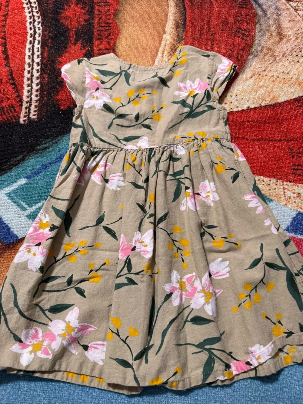 Old Navy Tan Dress with Pink & Yellow Floral Print